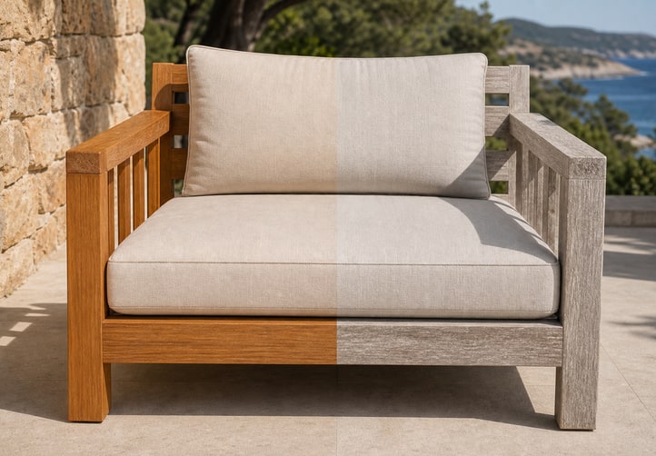 Illustrative outdoor chair study showing contrasting colour states under exterior light