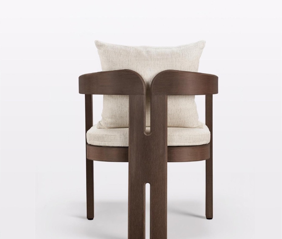 Curved outdoor furniture component shown as a formed and joined construction detail.