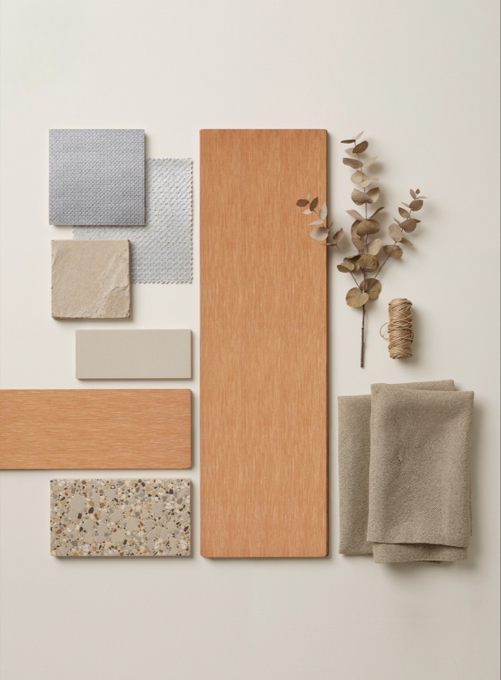 Four Sumparwood finish samples arranged as a physical material palette.
