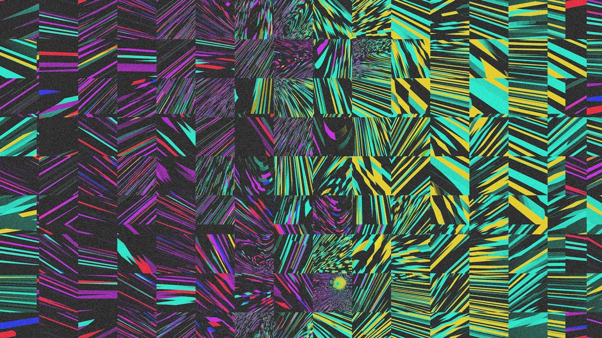 Abstract arrangement of colourful blocks and textured forms.