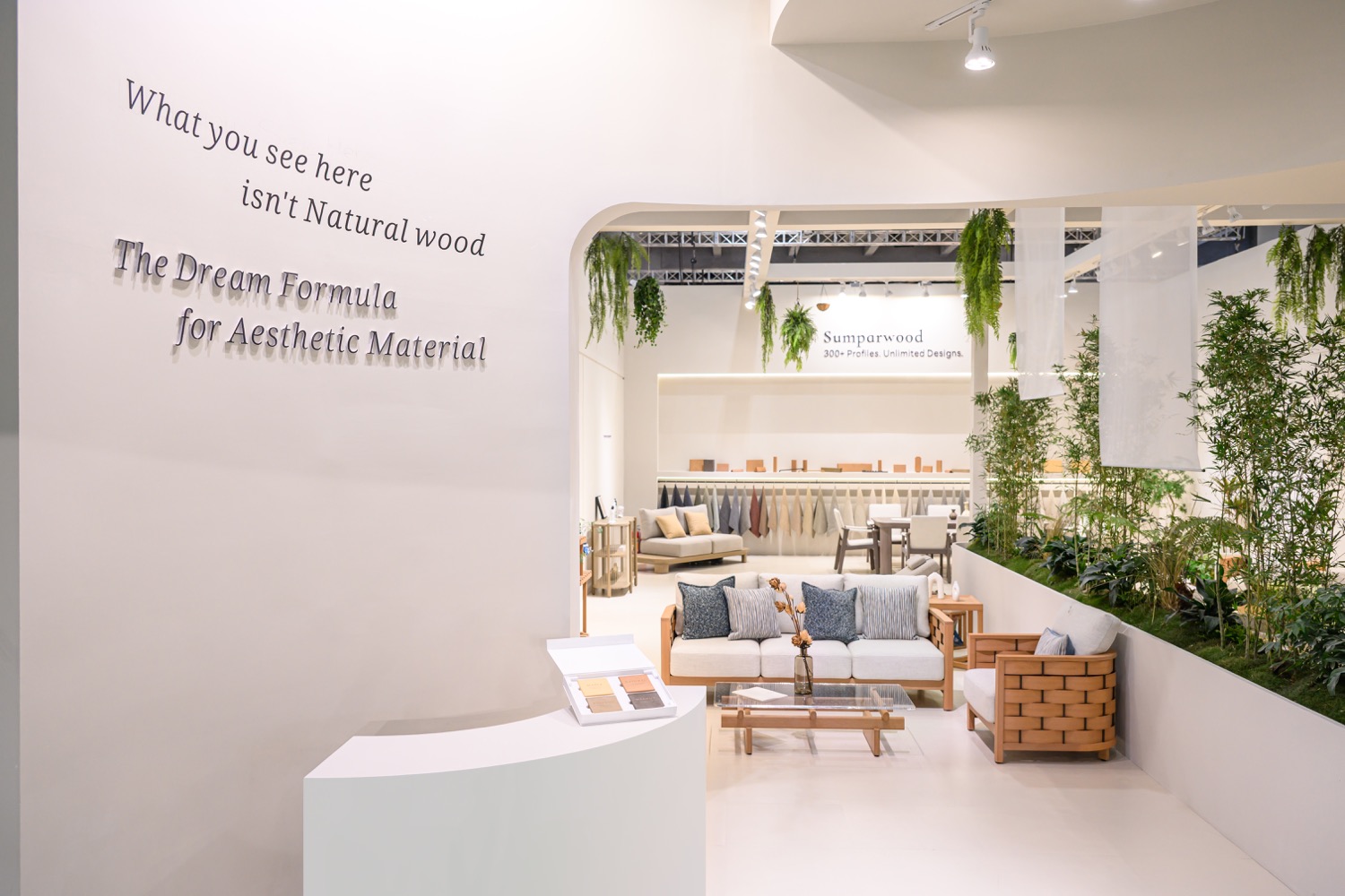 Sumparwood exhibition space with seating, tables and material displays