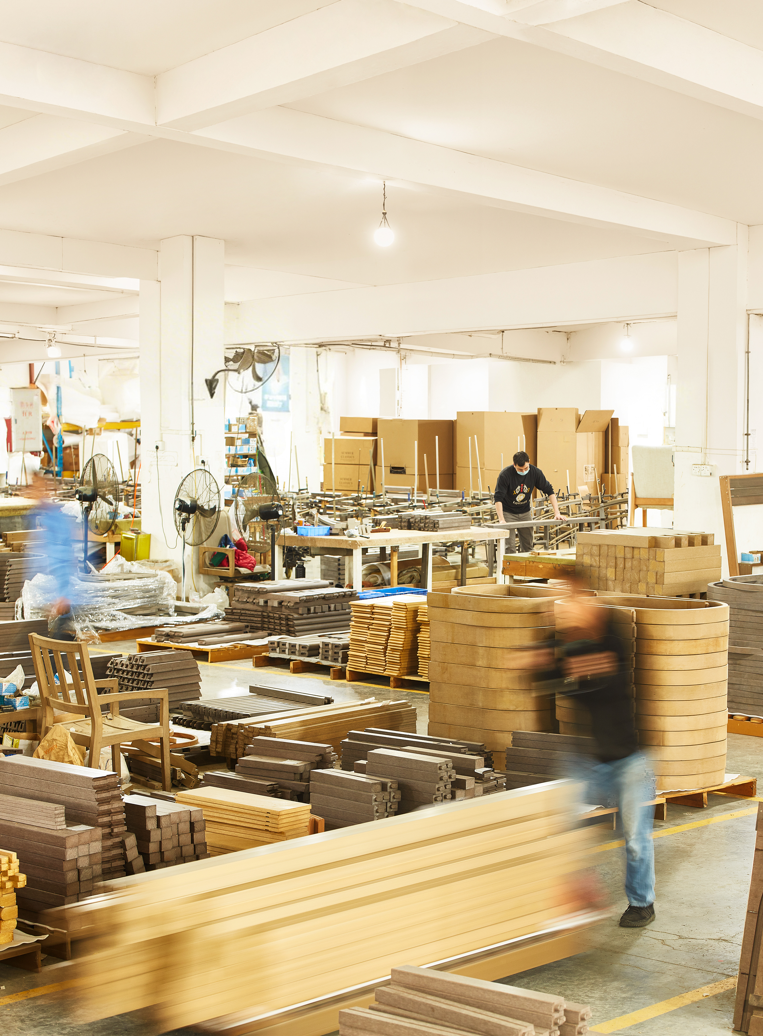 Boscher Workshop production floor for custom Sumparwood outdoor material development